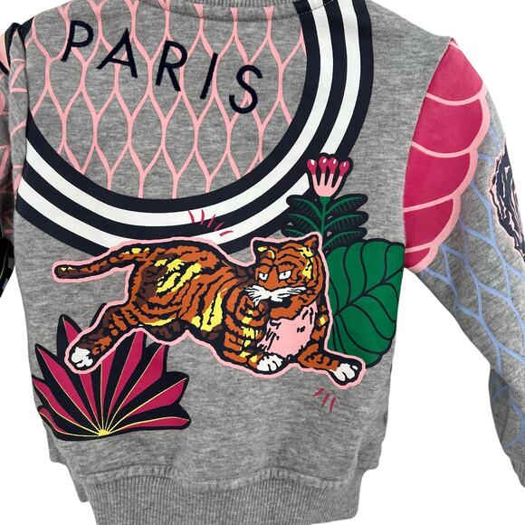 Kenzo Paris Kids‎ Zip-Up Jacket Sweatshirt Tiger Print Embroidered Gray Size 18M - Picture 8 of 13